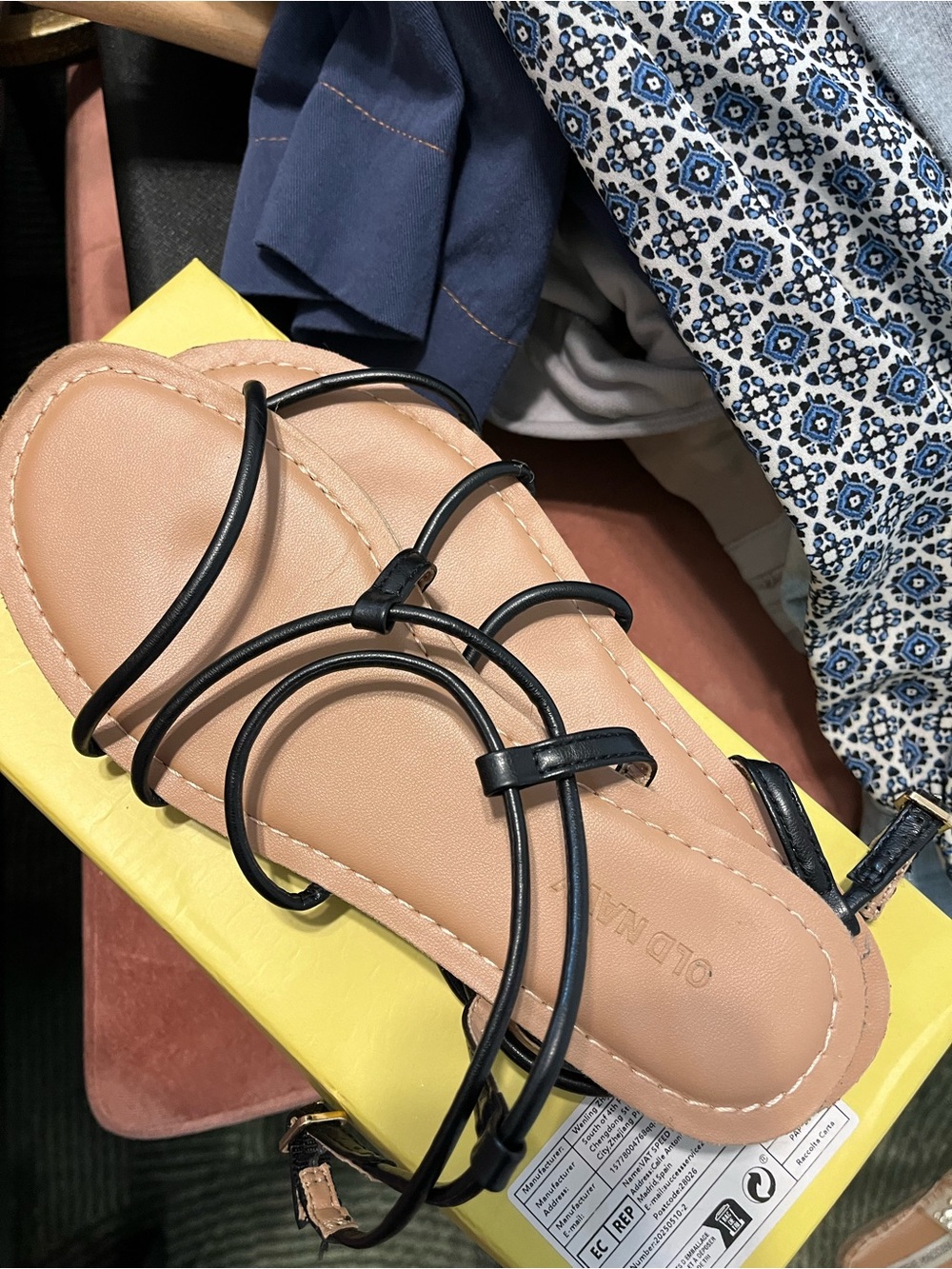 Old Navy Black Strappy Sandals with Nude Footbed